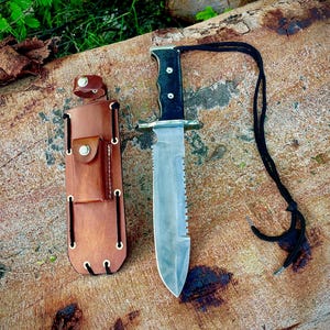 Handmade Hunting Knife | Full Tang 5160 Spring Steel Outdoor Knife | Natural Handle with Leather Sheath | Gift for Him Camping Knife