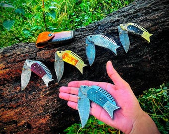 5 Colors Personalized Fish Knife Gift for Men, Handmade Pocket Knife, Father’s Day Gift, Gift for Dad, Fisherman Gift for Husband, hubby