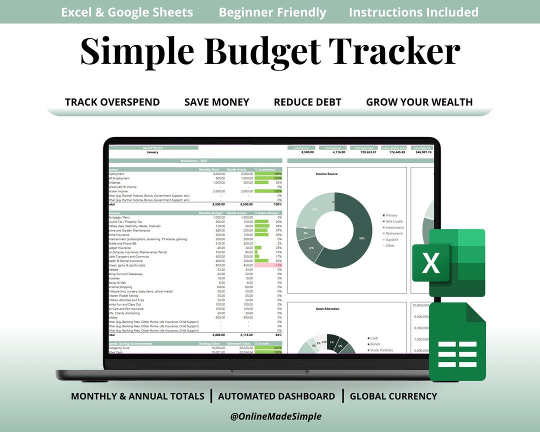 Google Sheets Budget Tracker | Excel Budget Tracker | Savings Tracker ...