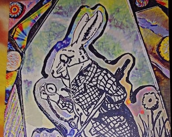 White Rabbit, Alice in Wonderland, original art greeting card