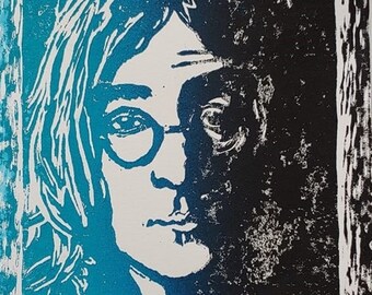 John Lennon, Linoleum print, greeting card, Imagine