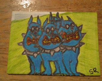 ACEO art trading card - Original artwork,  yellow submarine,  Hey Bull Dog (not a print), rock and roll, Beetles music