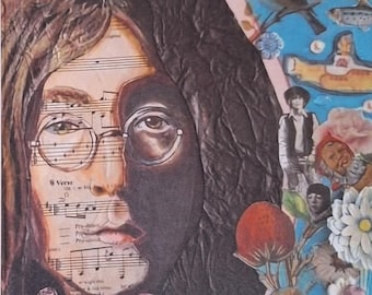 John Lennon, Beatles, Collage greeting card, Abbey Rd, White Album