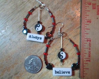 Always Believe yin yang beaded earrings