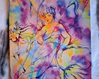 Tie Dye Fairy, original art greeting card, Birthday, rainbow