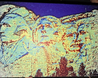 Mount Rushmore, tie dye, art greeting card