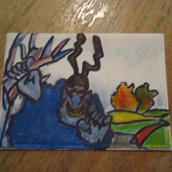 ACEO art trading card - Original artwork,  yellow submarine, Blue meanies Rock and roll, beetles music(not a print)