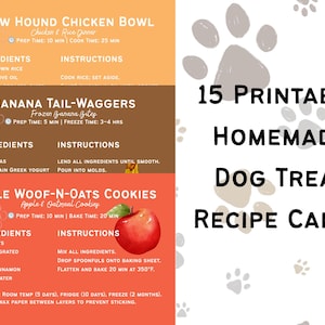 15 cartes-recettes imprimables pour gâteries faites maison pour chiens | Jolies gâteries DIY pour animaux de compagnie | Recettes de friandises pour chiens avec des noms amusants | Téléchargement instantané | Cadeau chien maman