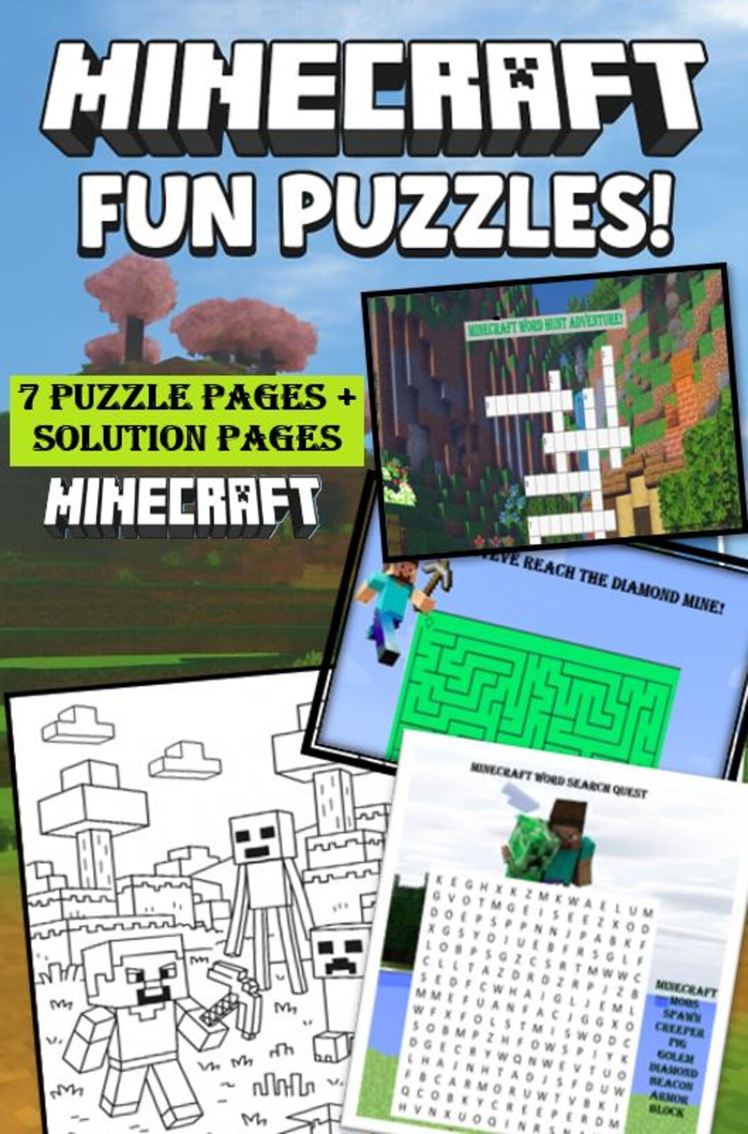 MC Puzzle & Activity Pack – 2 Mazes, 2 Word Searches, 2 Crossword-style ...