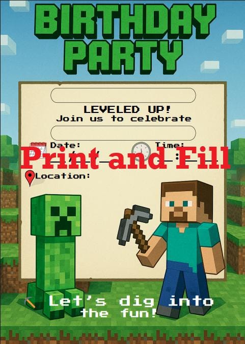 Minecraft Blank + Canva Invite