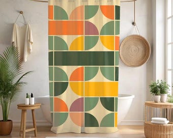 Floraweg Duschvorhang,Farbenfrohe Geometrische Designs,Digitaldruck,Anti-Schimmel,12 Haken,Wasserdicht,Waschbar,Polyester,180 x 200 cm
