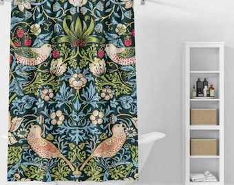Douchegordijn met Morris-vogelpatroon: waterdicht polyester baddecor (180 x 200 cm)
