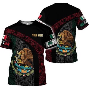 Personalized Mexican Eagle Aztec Calendar T-Shirt: Custom Name Heritage Tee