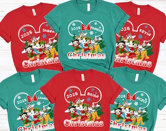 Personalized Disney Christmas Shirt 2025, Mickey & Friends Christmas Shirt, Disneyland Christmas Trip Tee, Custom Disney Xmas Family Shirts