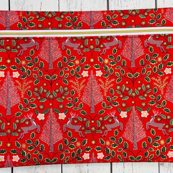 Sac à projet |  Tissu rouge de Noël | Cadeau artisanal