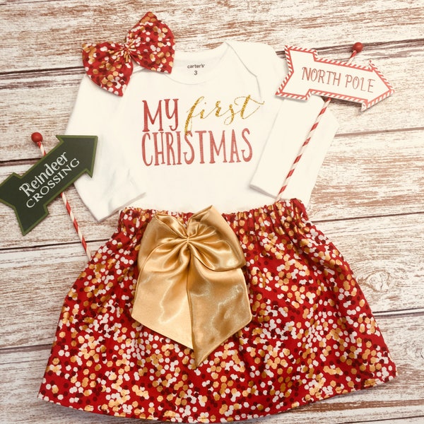 Baby Girl Christmas Outfit. Holiday Dress. My First Christmas. Baby Holiday Photos. Newborn Holiday.Newborn Girl Christmas Outfit.