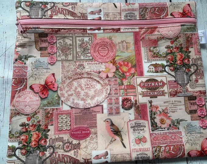 Fabric Cross Project Cross Stitch Project Bag, Curated in Color Pink Project Bag, Cathe ...