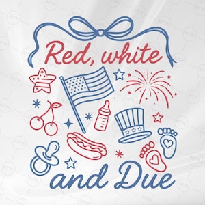 Blanc rouge et SVG, 4 juillet grossesse révèlent SVG, faire-part de bébé d'été SVG, clipart bébé patriotique, téléchargement numérique