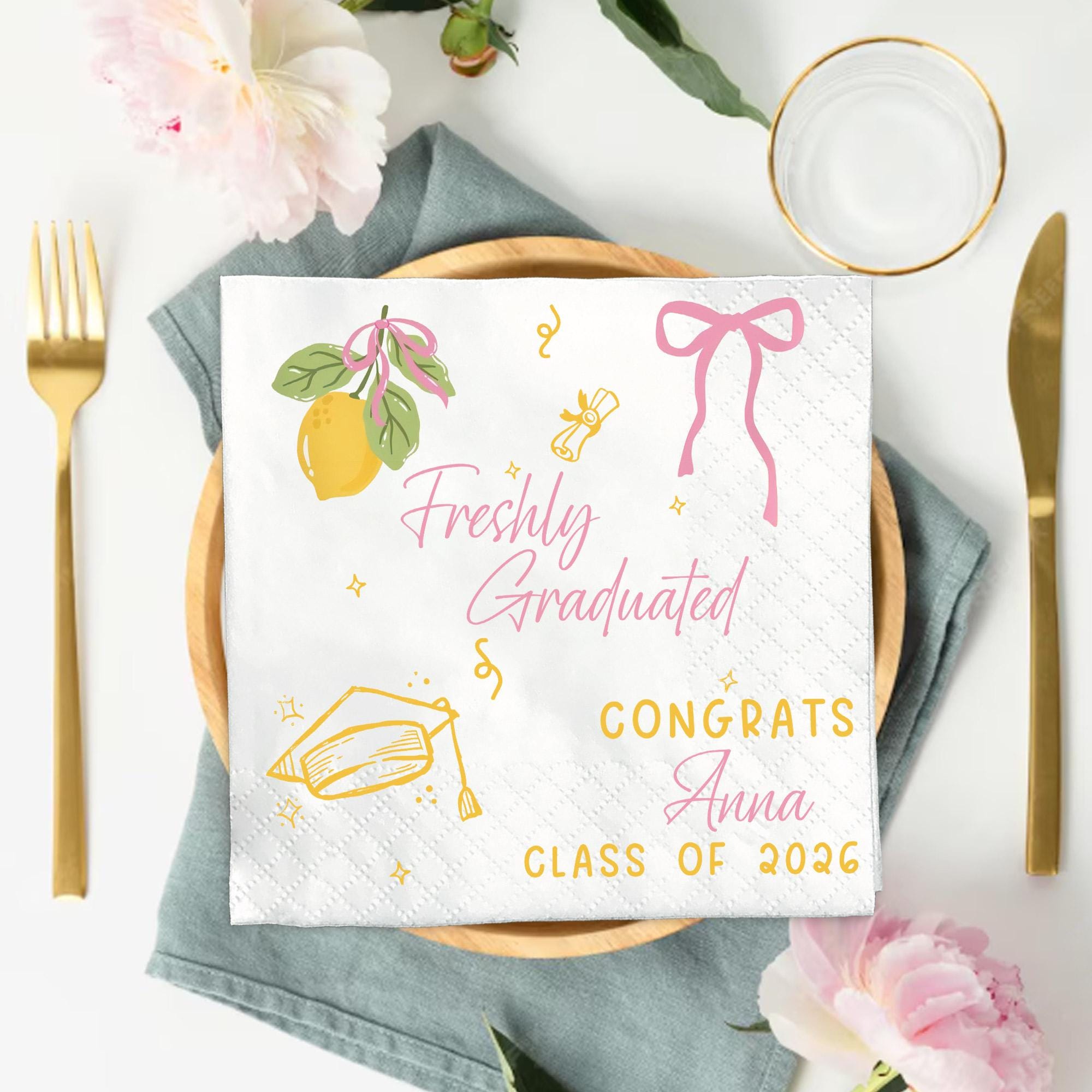 Personalized Freshly Graduated Paper Napkin, Custom Class of 2026 Party ...