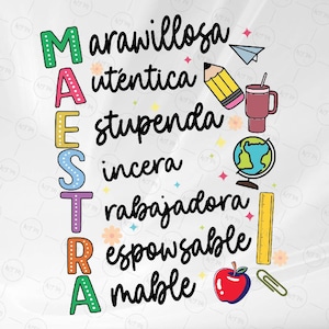 Maestra Svg, Spanish Teacher Svg, Acróstico Maestra Svg, Teacher Appreciation Svg, Digital Download