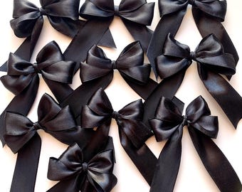 Lazos de satén negro para envolver regalos / Lazos de cinta prefabricados para recuerdos de boda
