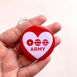 Red aesthetic BTS fan merch button pins