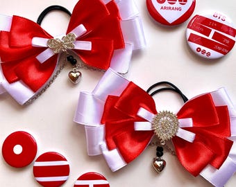 BTS Inspired Lightstick Bow Red White | Kpop Concert Handmade Ribbon Bow Army Fan Gift