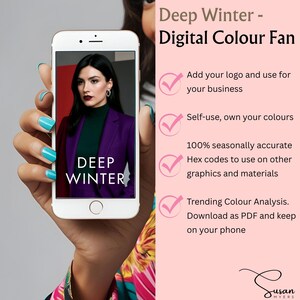 Deep Winter Colour Palette | Digital Colour Fan for Colour Analysis | Dark Winter Colours for iPhone, Android & Canva Template