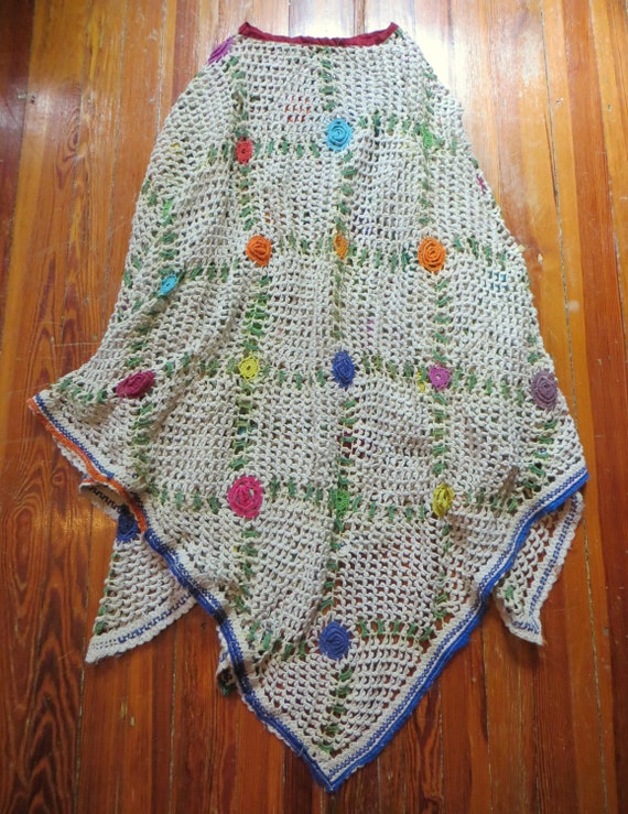 SALE OOAK Indian Kuchi/Rabari Hand Crocheted Ponc… - image 5