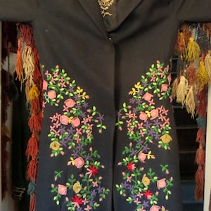 Gorgeous Biya Embroidered Floral Black Wool Coat