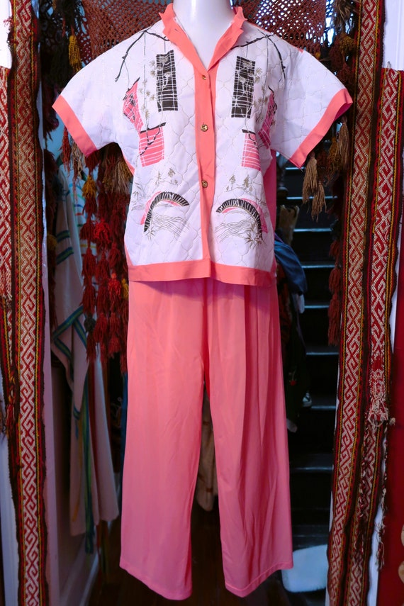 Rare MCM 50s Hot Pink Asian Pajama Set w/Fab Ligh… - image 6