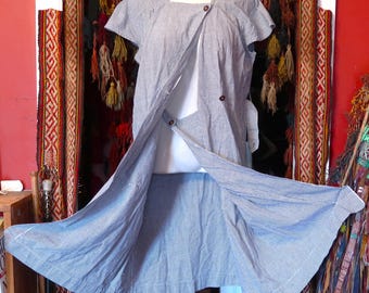 Rare 1930s/40s Blue and White Checked Cotton Expanding Wrap Dress, Maternity?