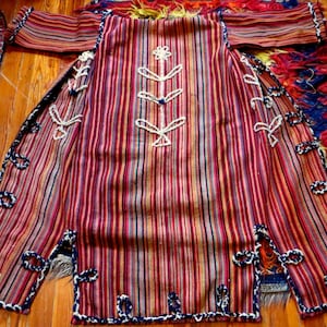 SALE Rare Wool Kilim Carpet Ethnic Coat w/Cording Design, OSFM