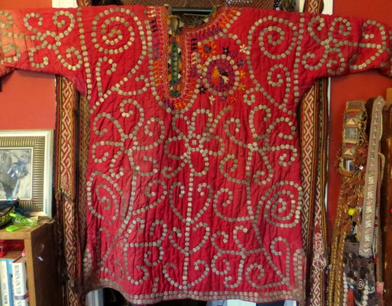 Rare 40s/50s Vintage Turkmen Embroidered Coin Cov… - image 1