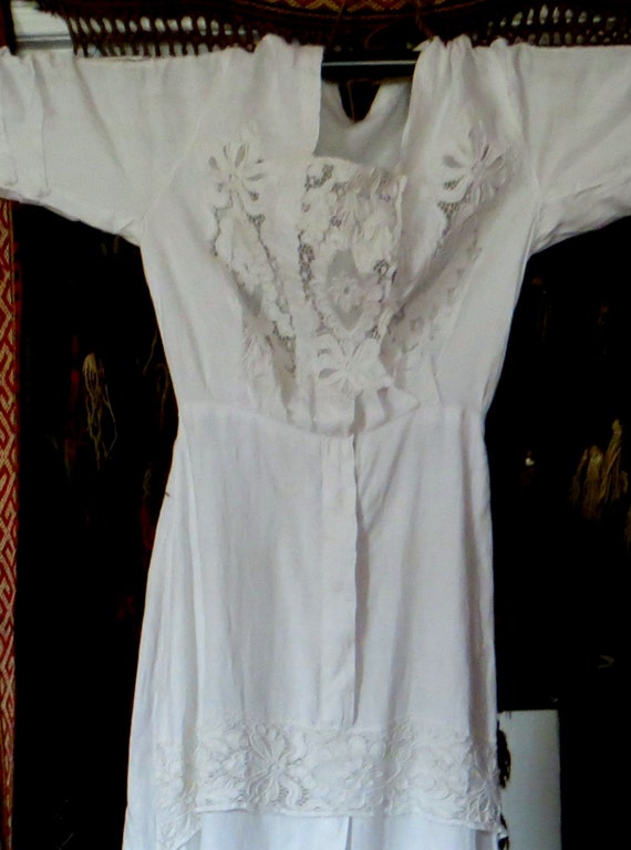 Antique Museum Worthy Victorian White Linen Dress… - image 7