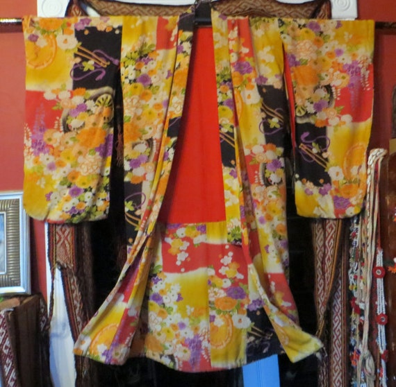 Outrageous 30s Colorful Reversible Kimono/Robe