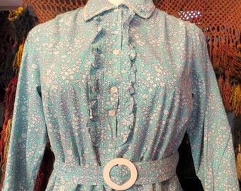 1910s NOS L Turquoise Cotton Day Dress