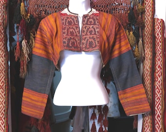 SALE Rare Asian Traditional Indigo Cotton Jacket w/Metallic Embroidery, Shells, Mirrorwork, Deaccessioned From Hawaii Academy of Arts