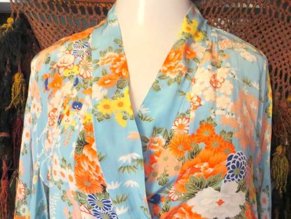 Stunning 30s/40s Japanese Blue Floral Silk Kimono