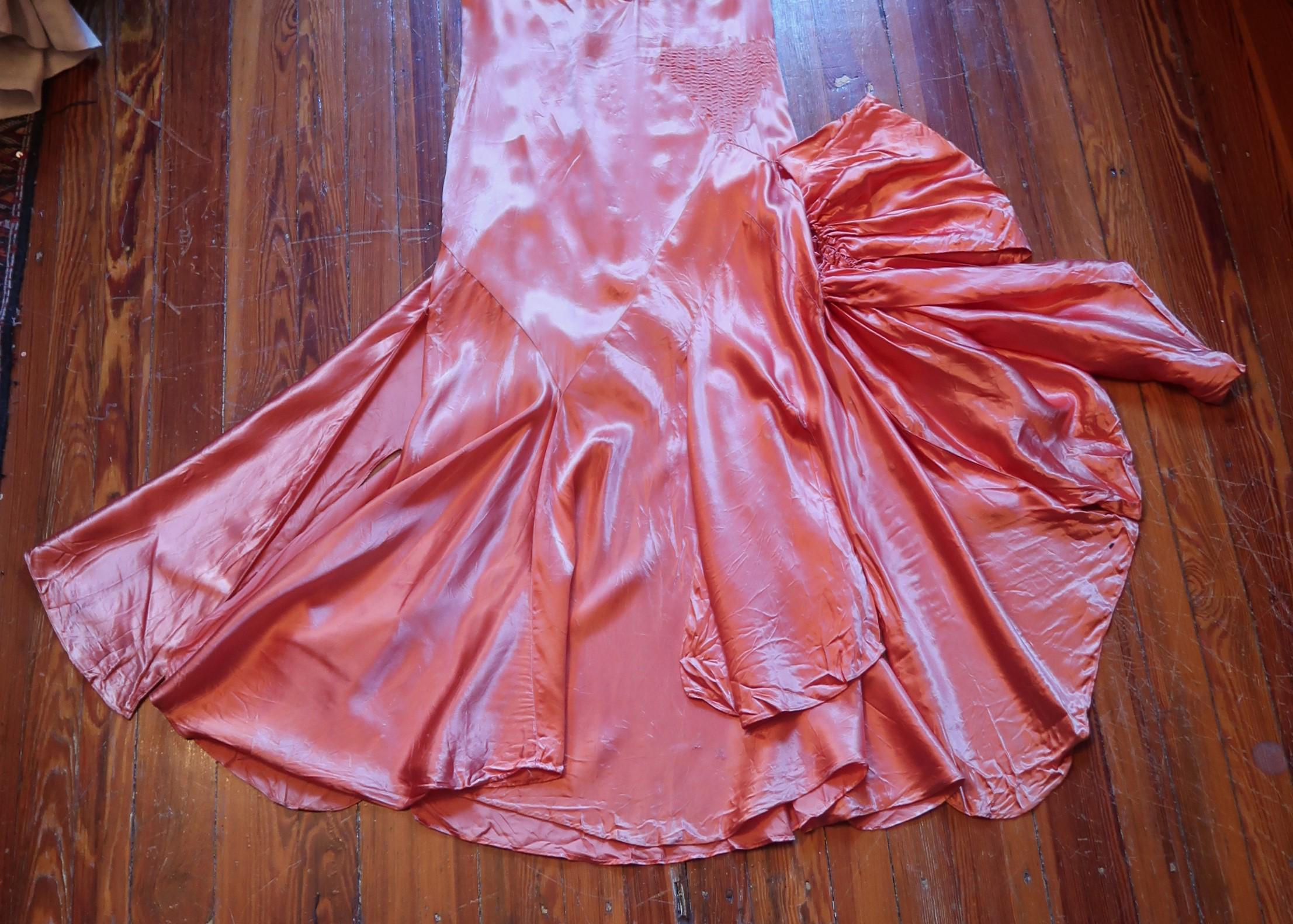 Outrageous Patterns Outrageous 1920s Pink Silk Satin Gown W/huge BOW & Amazing Draping ...