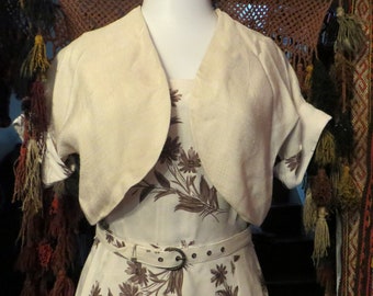 SALE 50s Two Piece Linen Dress w/Bolero Style Jacket  Asian/Hawaiian/Shaheen Vibe for Spring, Summer, Fall