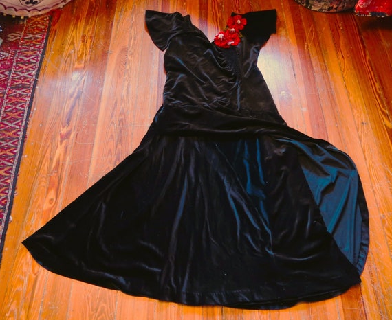 Exquisite 1930s/40s Old Hollywood Black Silk Velv… - image 6