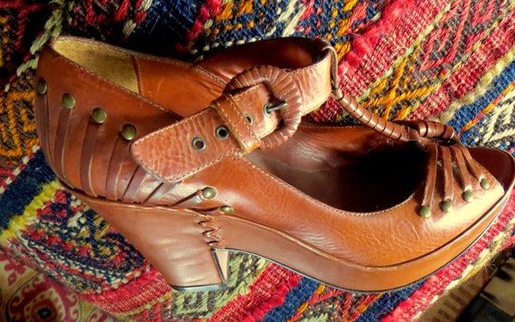 Rare Vintage Frye Studded Mary Jane Wedge/Platfor… - image 2