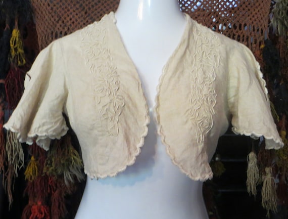 Darling Victorian Ecru Linen Shrug/Bolero/Capelet… - image 1