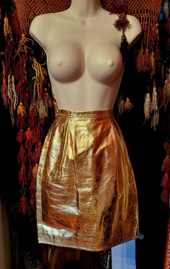 Eye Popping 60s Short Metallic Gold Skirt Custom M