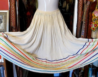 Josefa Mexican Cotton Gauze Skirt w/Ribbonwork, Larger Size Great for Summer/Layer for Fall