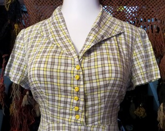L/XL Cotton 40s/50s Yellow Check Day Dress