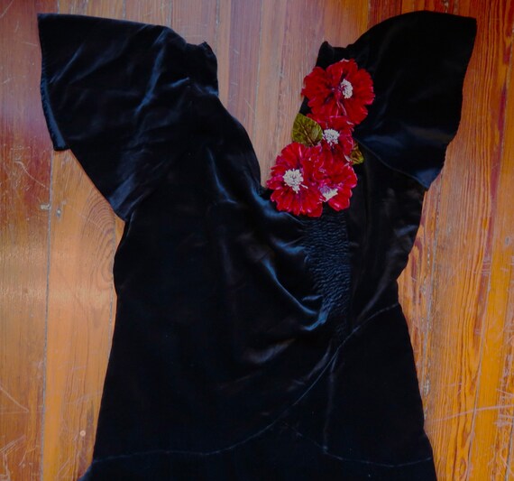 Exquisite 1930s/40s Old Hollywood Black Silk Velv… - image 2