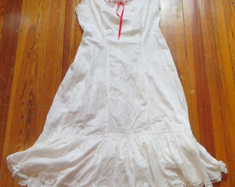 Victorian Beribboned /Laced/Crocheted/Flounced Cotton Chemise/Dress/Nightgown Wearable Size, Great for Garden/Tea Party