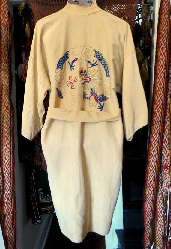 SALE Rare Antique 1930s Natural Silk Asian Embroi… - image 3